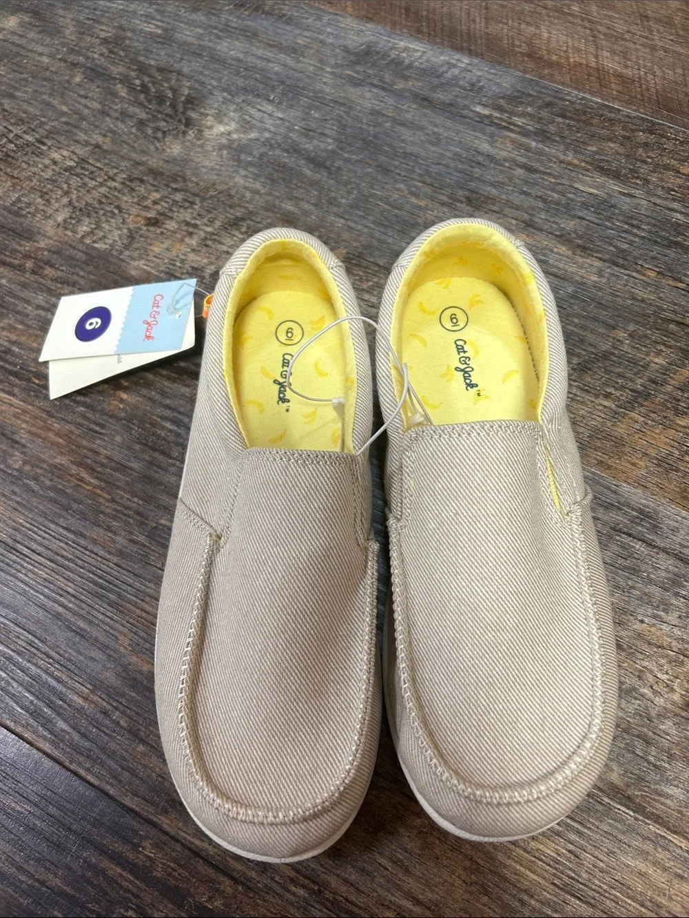 Cat & Jack Beige Canvas Slip-On Loafers with Yellow Insole